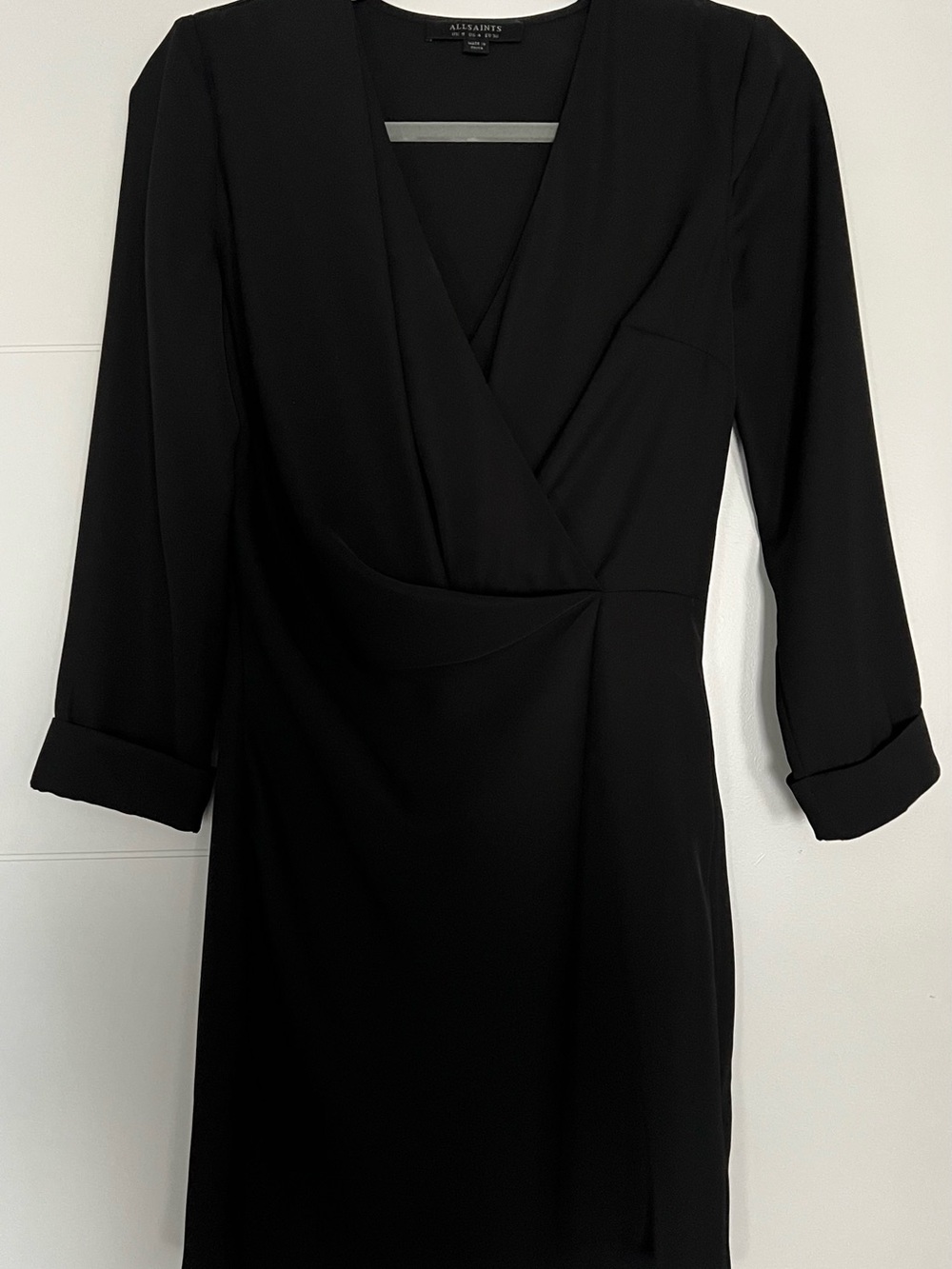 All Saints Black Wrap-Front Long Sleeve Dress